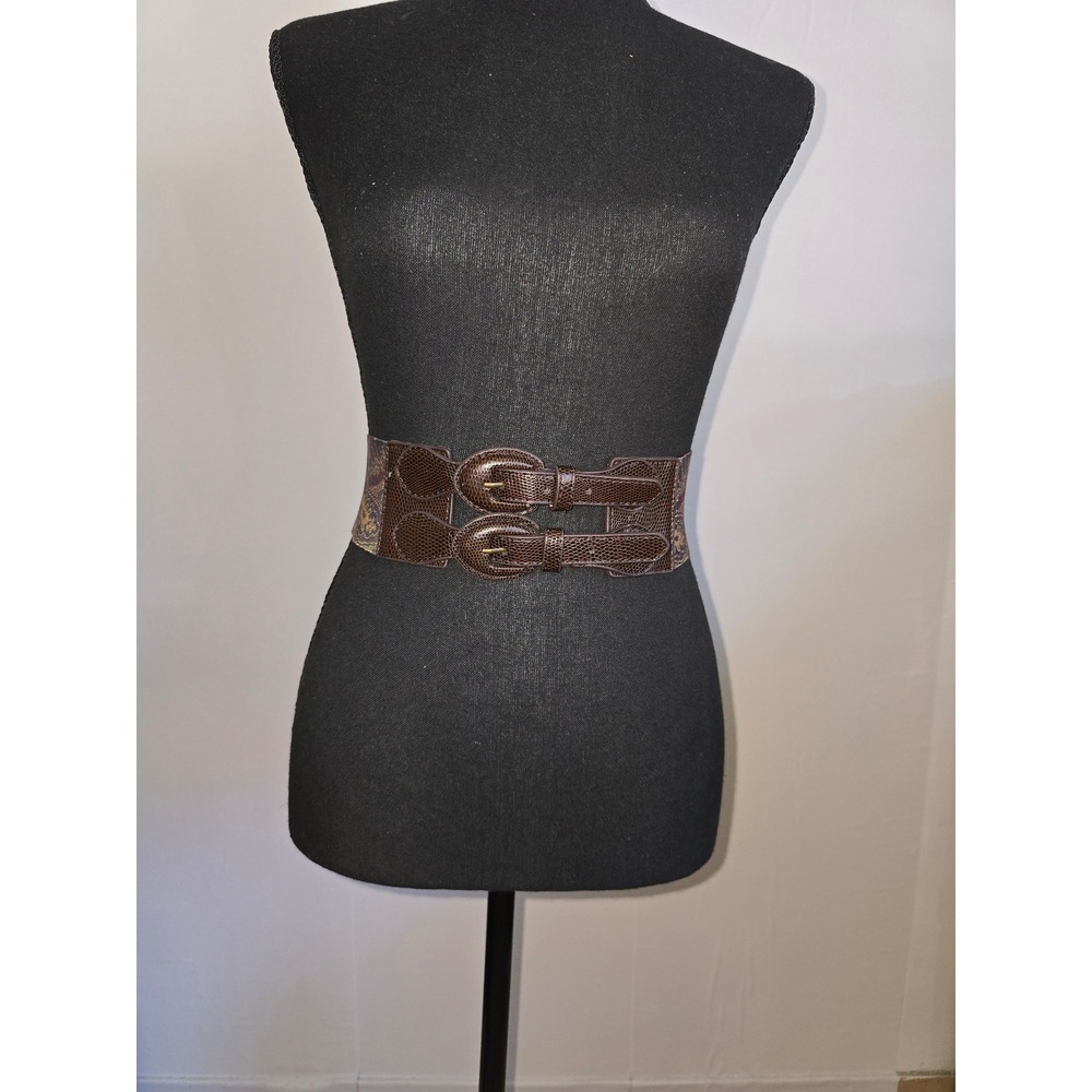 Women's Wide Stretch Waist Belt Paisley Brown Double Buckle Bohemian ren Faire